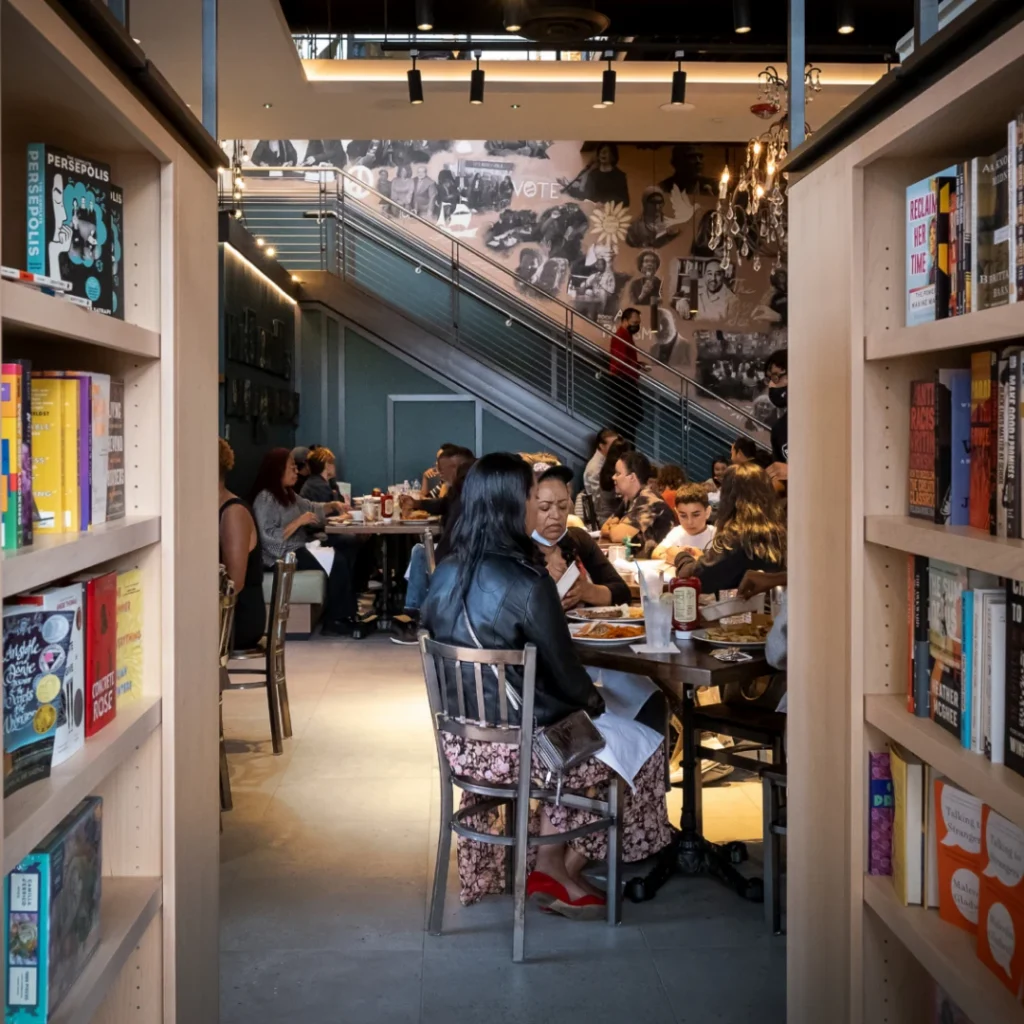 People dining at Busboys and Poets in Merriweather District, Columbia, Maryland.