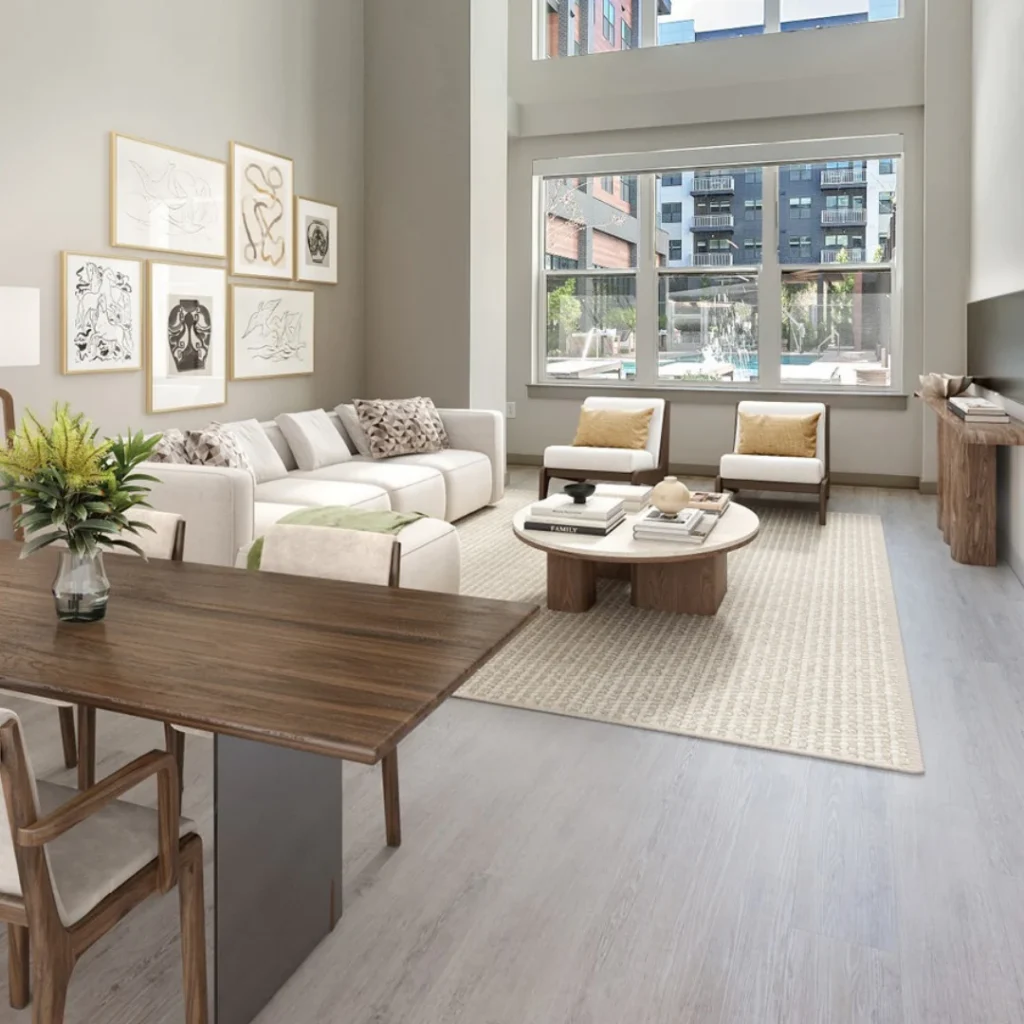 The living room of an apartment at Marlow, Merriweather District, Columbia, Maryland.