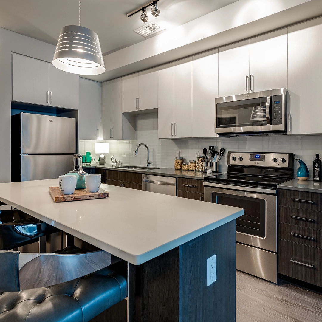 Contemporary kitchen inside an apartment at Juniper.