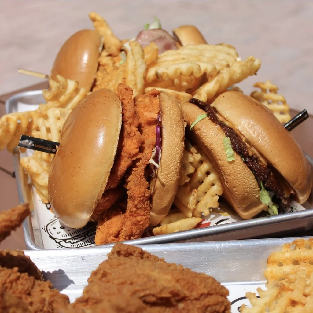 Hot chicken sandwiches at Nash and Smashed.