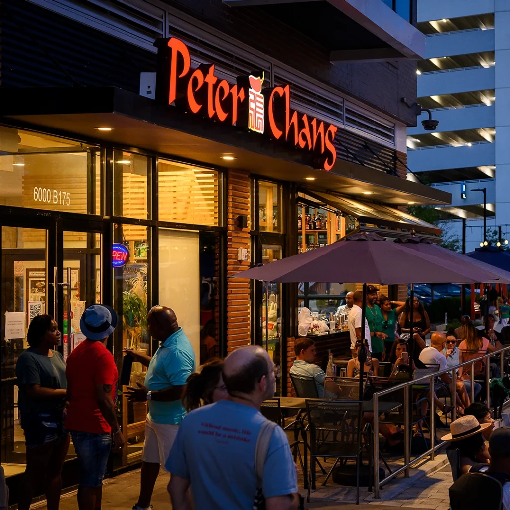 People enjoy outdoor dining at Peter Chang.