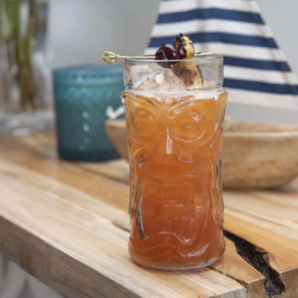 A drink in a Tiki cup from The Collective Offshore & Encore at Merriweather District.