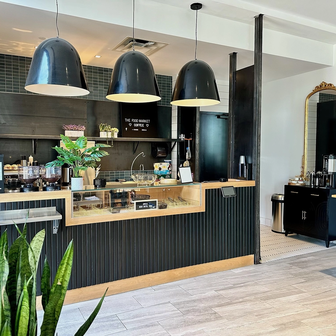 Indoor design at The Food Market Cafe at Merriweather District.