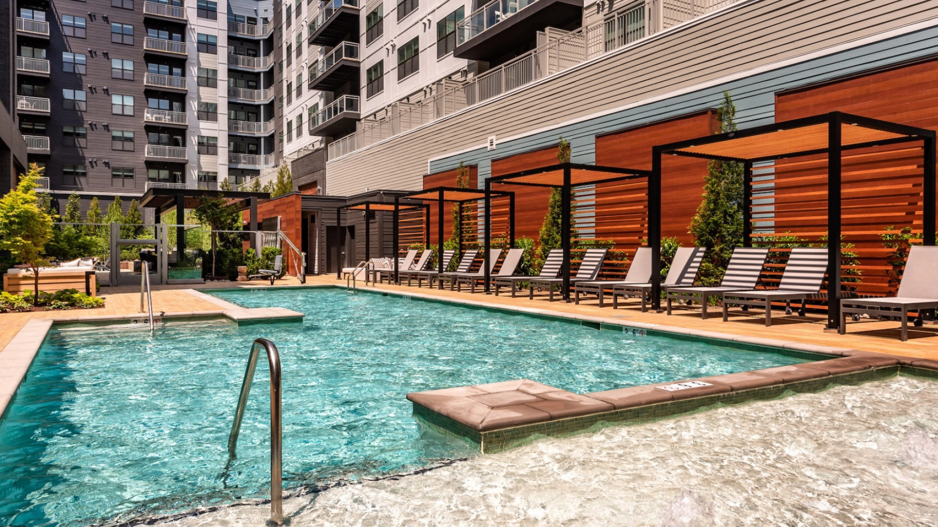 Outdoor swimming pool at Marlow, an apartment building at Merriweather District.