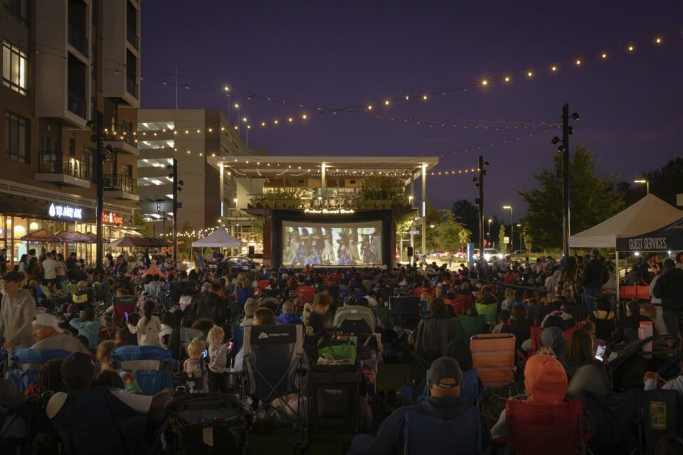 Crowd at Movie Nights at Color Burst Park in Merriweather District, Columbia, Maryland